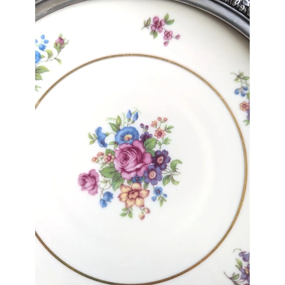 Lenox Rose Porcelain Plate Wallace Sterling Silver 30s 4178 Vintage Floral 8.5in